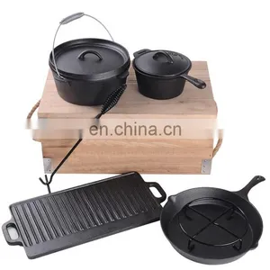 Picnic Cookware Set Cast Iron 7 Piece Set Outdoor Bbq Grill Camping Stove thumbnail-2