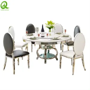 Modern High Quality Factory Direct Dining Room Stainless Steel Frame Marble Top 8 Seater Dining Tables Sets thumbnail-2