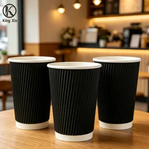 High Quality Disposable Ripple Paper Cup for Coffee Tea and Hot Beverages 8oz 12oz 16oz thumbnail-3