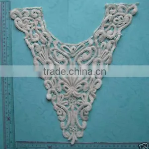 BEIGE COLOR VNECK NECKLINE, MOTIF, SEW ON, APPLIQUE CROCHET FOR SEW ON CLOTHING OR NOTION ITEMS DECORATION thumbnail-1