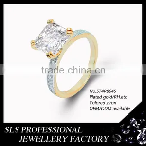 China Factory Wholesale Jewellery 18K Yellow Gold Diamond Wedding Ring Jewelry With a Big Stone thumbnail-1
