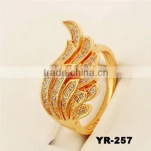 2015 Fashion Crystal Gemstone Gold Plated Rings For Women Feather Finger Open Rings thumbnail-1
