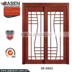 Interior Glass Double Swing Entry Door Design With Cherry Solid Wood thumbnail-1