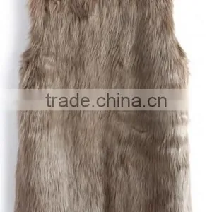 Mid-Length Brown Faux Fur Vest thumbnail-5