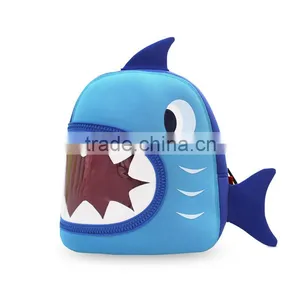 2016 Latest Cute Cartoon Shark Neoprene Material Child School Bag Blue Quality Choice thumbnail-2