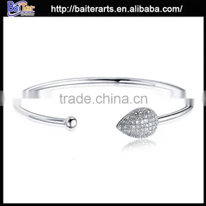 Fashion Solid 925 Sterling Silver Micro Pave Bangle Bracelet thumbnail-5