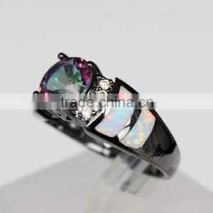 Custom Wholesale Opal Inlay Black Gold Ring 925 Sterling Silver Rainbow Mystic Topaz Ring Quality Choice thumbnail-3