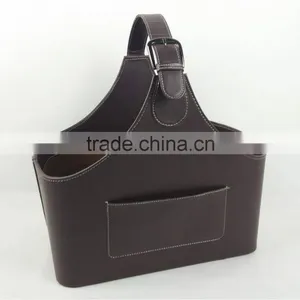 PORTABLE BASKET, PICNIC CADDY, LEATHER PORTABLE BAKSET thumbnail-1