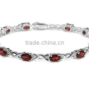 925 Sterling Silver Garnet Bracelet Jewelry thumbnail-1