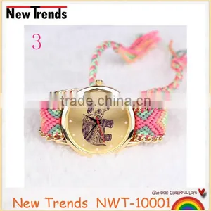 New Design Women Elephant Watch Geneva Colorful Braid Bracelet Watch thumbnail-3