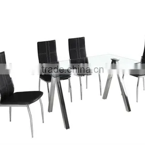 Glass Dining Set With 4 Black Faux Leather Chairs Dining Table thumbnail-1