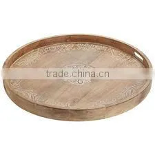 High Quality Best Selling Courtland Carved Round Wood Tray thumbnail-1