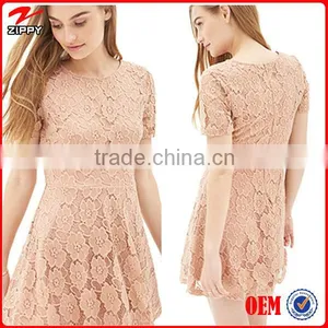 2016 Fashion Short Sleeveless Scoop Neck Floral A Lined Lace Evening Dress thumbnail-1