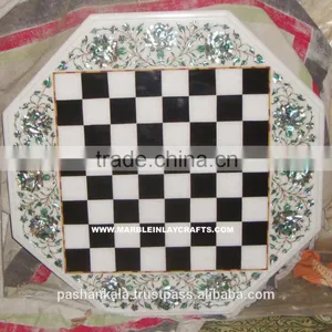 Chess Design Marble Inlay Exclusive Coffee Table Top thumbnail-1