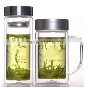 Hot Borosilicate Double Wall Glass Cup With Handle and Lid thumbnail-1