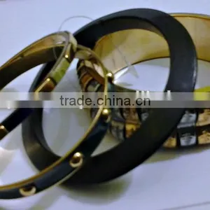 Brass Metal & Wood Fashion Bangle Bracelet Set thumbnail-1