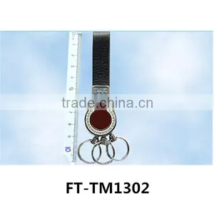Polular Leather Key Chain With Rhinestone and Three O Ring FUTUO thumbnail-1