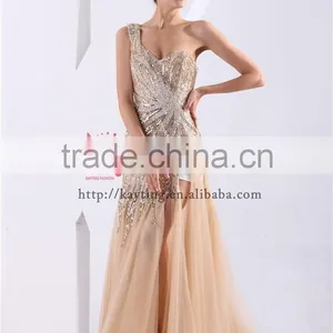 Fashion One Shoulder V Neck Beaded Long Japanese Prom Dresses 2015 Vestidos de Fiesta thumbnail-2