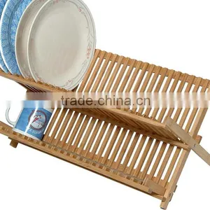 BH002/ Unique Foldaway Counter Kitchen Decor Bamboo Folding Dish Drying Stainless Steel Utensil Rack thumbnail-4