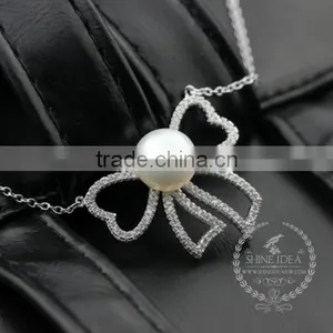 925 Sterling Silver Hollow Bowknot With Pearl Creative Pendant Necklace Fashion Women Necklace Jewelry 6360467 thumbnail-2