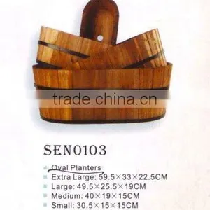 SET OF 4 Wooden Oval Barrel thumbnail-1
