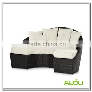 Audu White Cushion Half Moon Black Rattan Chaise Longue thumbnail-1