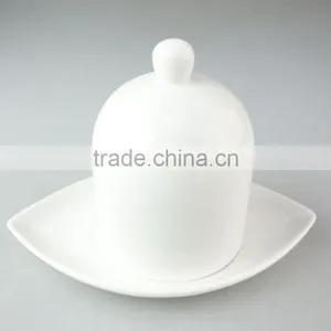 Pure White Ceramic Porcelain Dinnerware Type Butter Dish With Lid for Hotel Used thumbnail-1