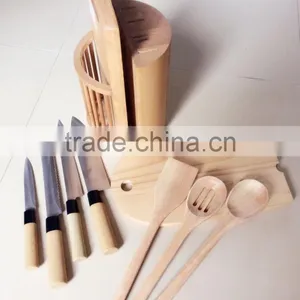 Wooden Knife Block With Three Wooden Utensils, Four Knives and 1chopping Board thumbnail-3