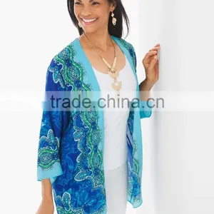 Women's 3/4 Sleeve Printed Front Open Blouse thumbnail-1
