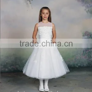 White Flower Halter Kids Evening Gowns thumbnail-2
