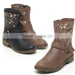 2sbd0832 Winter Fur Spangle Stude Work Half Boots Made in Korea thumbnail-1