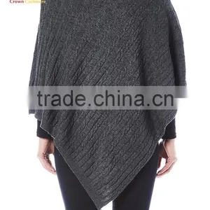 Classic Black Cashmere Poncho Wrap Poncho Knitted thumbnail-2