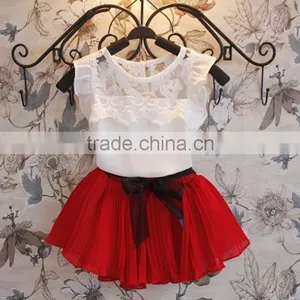 New 2pcs/set Baby Girl Children's Beauty Lace Agaric T-shirt Vest+ Mini Skirt Dress Bow Belt Skirt SV009464# thumbnail-2