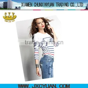 Fashion Navy Stripe Long Sleeve t Shirts for Women and Girls thumbnail-1