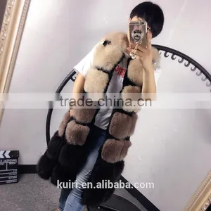 Plus Size X-Long 100cm Whole Skin Real Natural Mex Fox Fur Vests Women Genuine Fox Fur Vests Gilets thumbnail-1