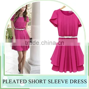 Wholesales Western Style Girls' Pleated Casual Chiffon Dresses, OL Plus Size Long Chiffon Dress With Zipper Design thumbnail-5