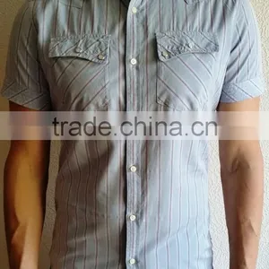 Man's Light Blue, White, Red Striped Short Sleeve Casual Shirt thumbnail-1