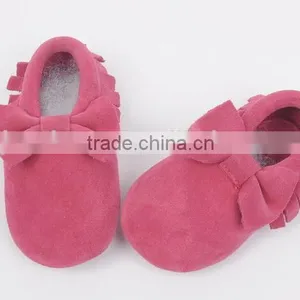Classic Design 100% Suede Baby Moccasins With Bow, Bow Moccains for Baby thumbnail-1