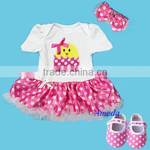 Easter Egg Chick Baby Light Pink White Polka Dots Bodysuit Tutu Crib Shoes Party Dress NB-18M thumbnail-1