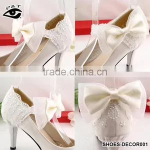 White Lace Bow Flower for Wedding Shoe Clips Decoration Ornament With Metal Clip Shoe Charms thumbnail-1