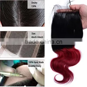 7A Grade Ombre Wave Bundles With 4"X4" Lace Closure Virgin Indian Body Hair thumbnail-3