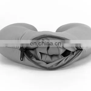 Spandex Microbeads Rest U Shape Pillow Cushion Custom Cute 2 in 1 Plush Soft Stuffed Grey Dog Toy Travel Memory Foam Neck Pillow thumbnail-4