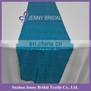 SQN#10 Jenny Bridal Ocean Blue Cheap Metallic Sequin Table Runner thumbnail-1