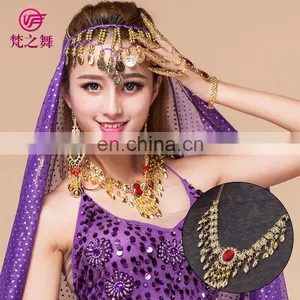 Tribal Egyptian Rhinestone Red and Blue Belly Dance Necklace Jewelry Accessory P-9004# thumbnail-2