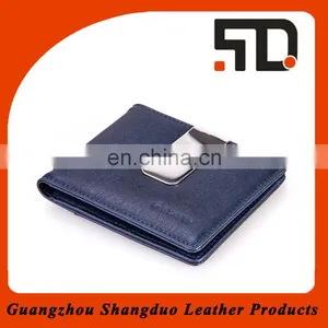 New Design Bule Leather Promotional Wallet Factory Price Money Clip Wholesale thumbnail-1