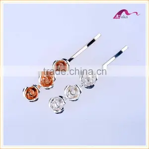 Simple Designs Wedding Ornaments New Arrival Gold&SilverClean Flowers Hair Grips Metal Decorated Hair Clips For Girls Gifts thumbnail-1