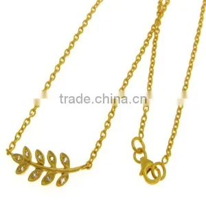 Gold Plated Pendant Leaf White Topaz thumbnail-1