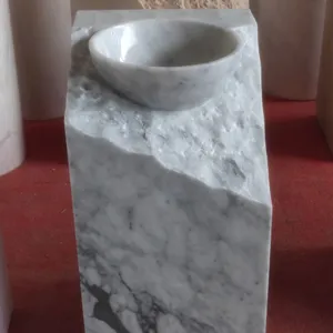 Missing Corner New Design Contemporary Stone Marble Free Standing Square Shape Pedestal Sink for Upscale Residences Estates thumbnail-4