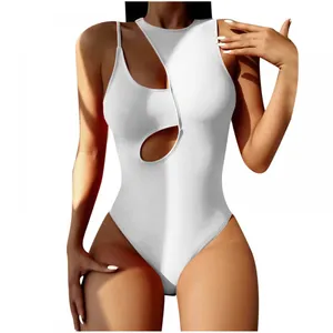 European and American Sexy Women's Backless One-Piece Swimsuit With Cross-Back Design Solid Color Beach Resort Swimwear thumbnail-5