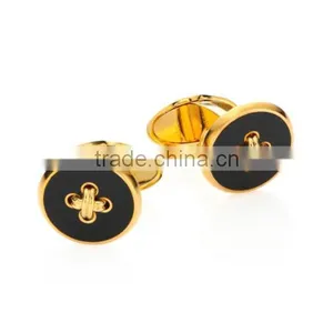 New Design Stainless Steel Black 18k Gold Plated Button Cufflinks thumbnail-1